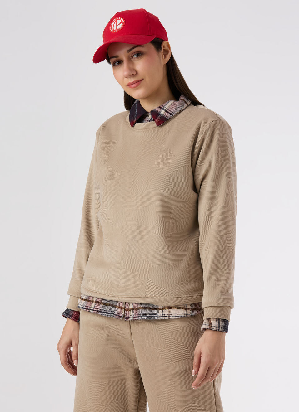 Women Beige Crew Neck Regular Fit Sweatshirt, , large image number 0