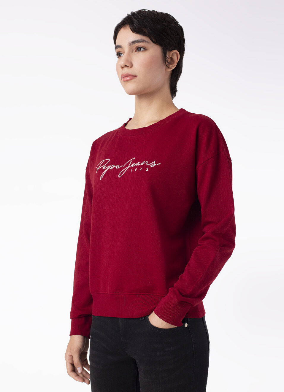 Women Red Embroidered Logo Comfort Fit Sweatshirt, , large image number 3