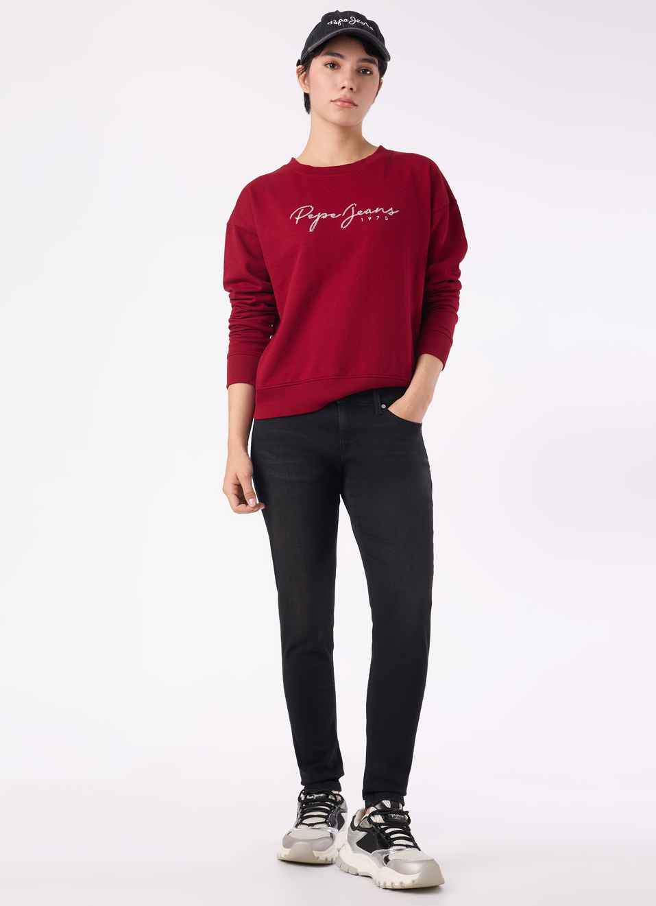 Women Red Embroidered Logo Comfort Fit Sweatshirt, , large image number 5
