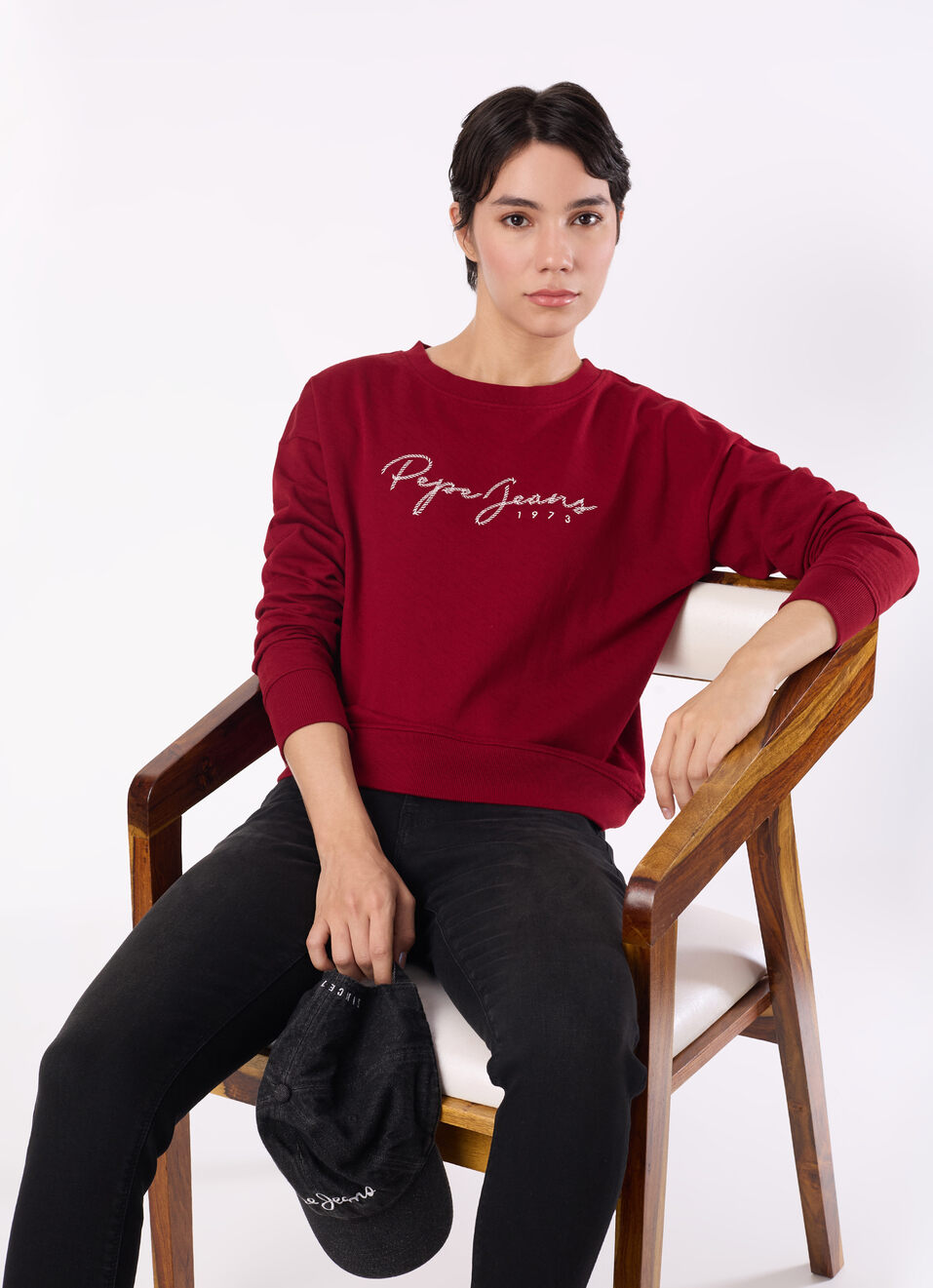 Women Red Embroidered Logo Comfort Fit Sweatshirt, , large image number 0