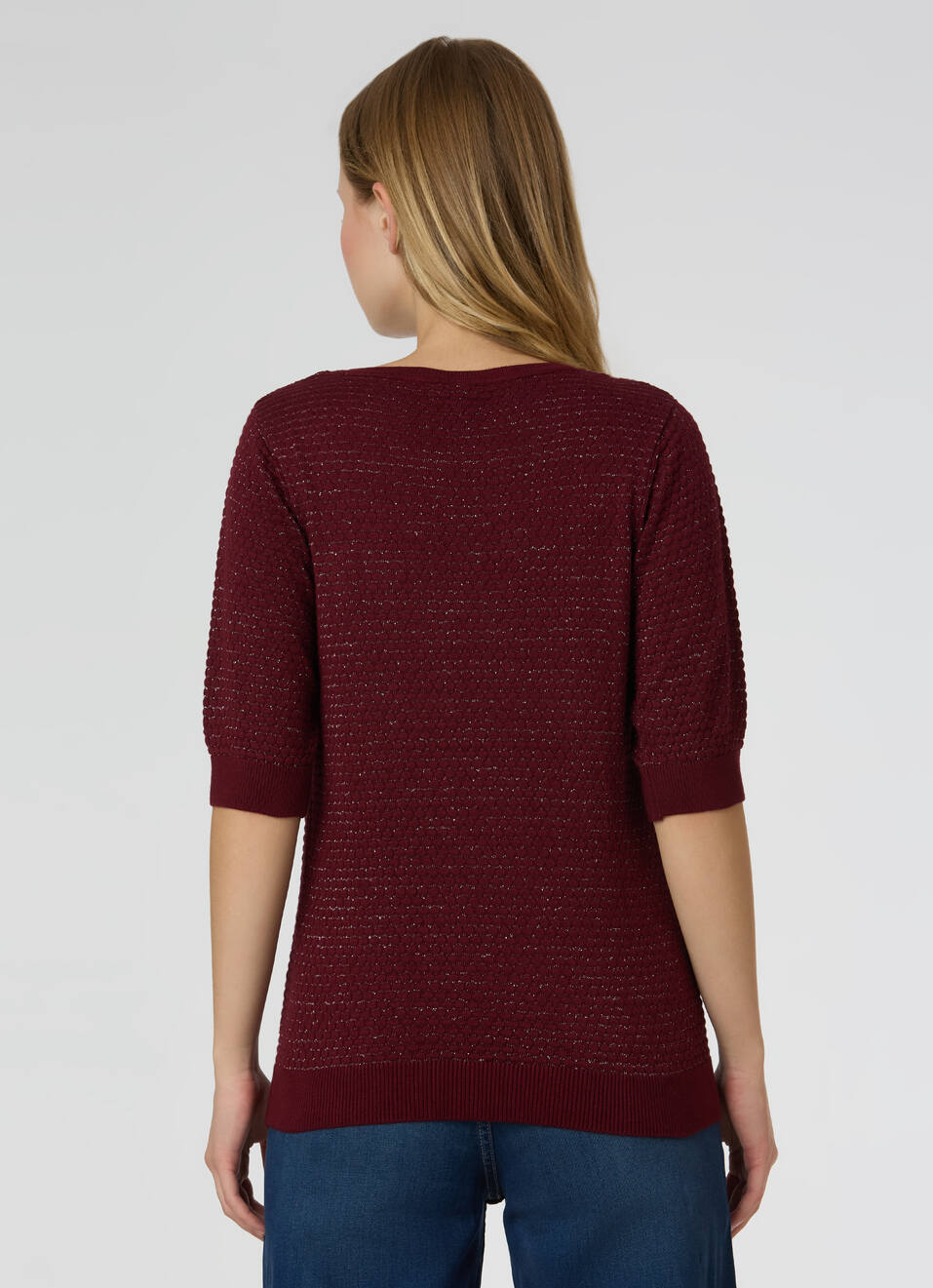 Women Red Textured Regular Fit Knit Top, , large image number 2