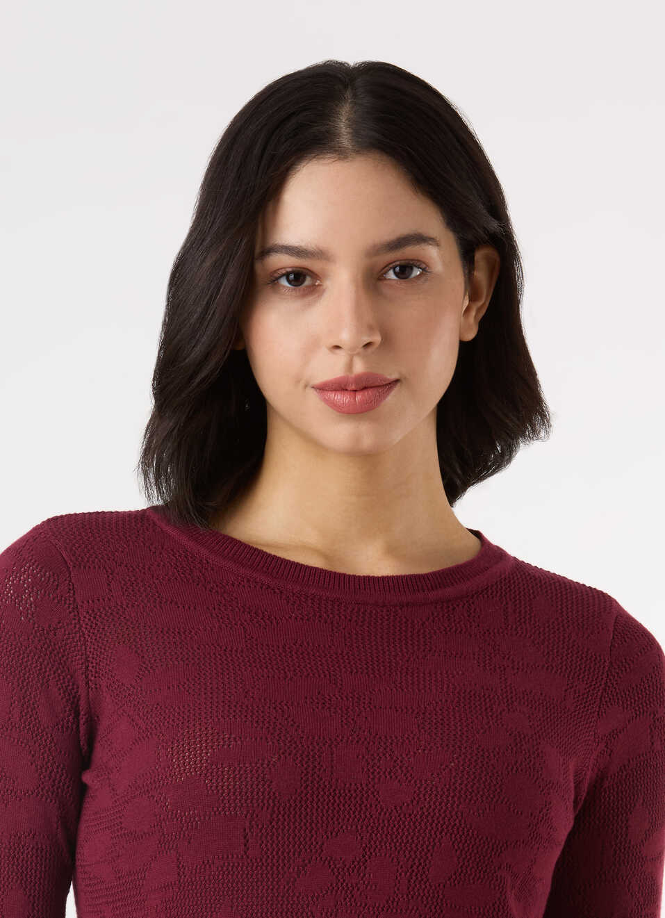 Women Red Jacquard Textured With 3/4 Sleeve Flat Knit, , large image number 4