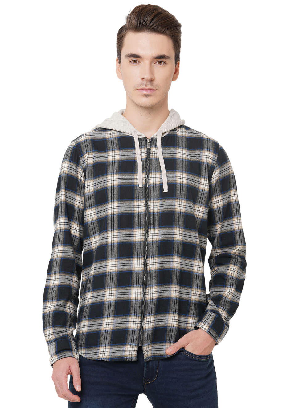 Solarte Shiruku Zip Through Check Shirt, , large image number 0