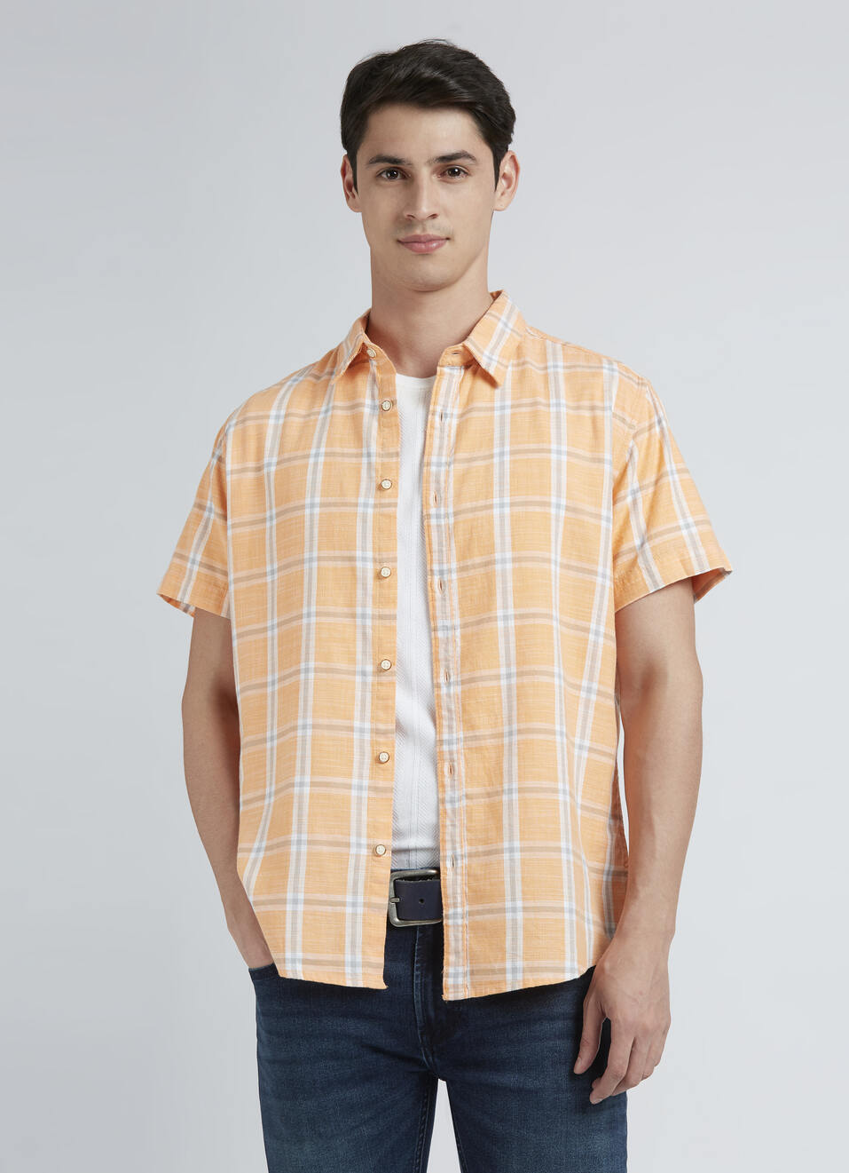 Orange Check Short Sleeve Shirt, , large image number 0