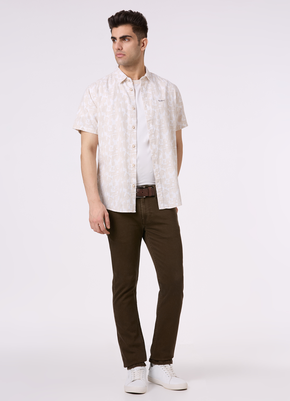 Men Beige Abstract Print Short Sleeve Shirt, , large image number 5