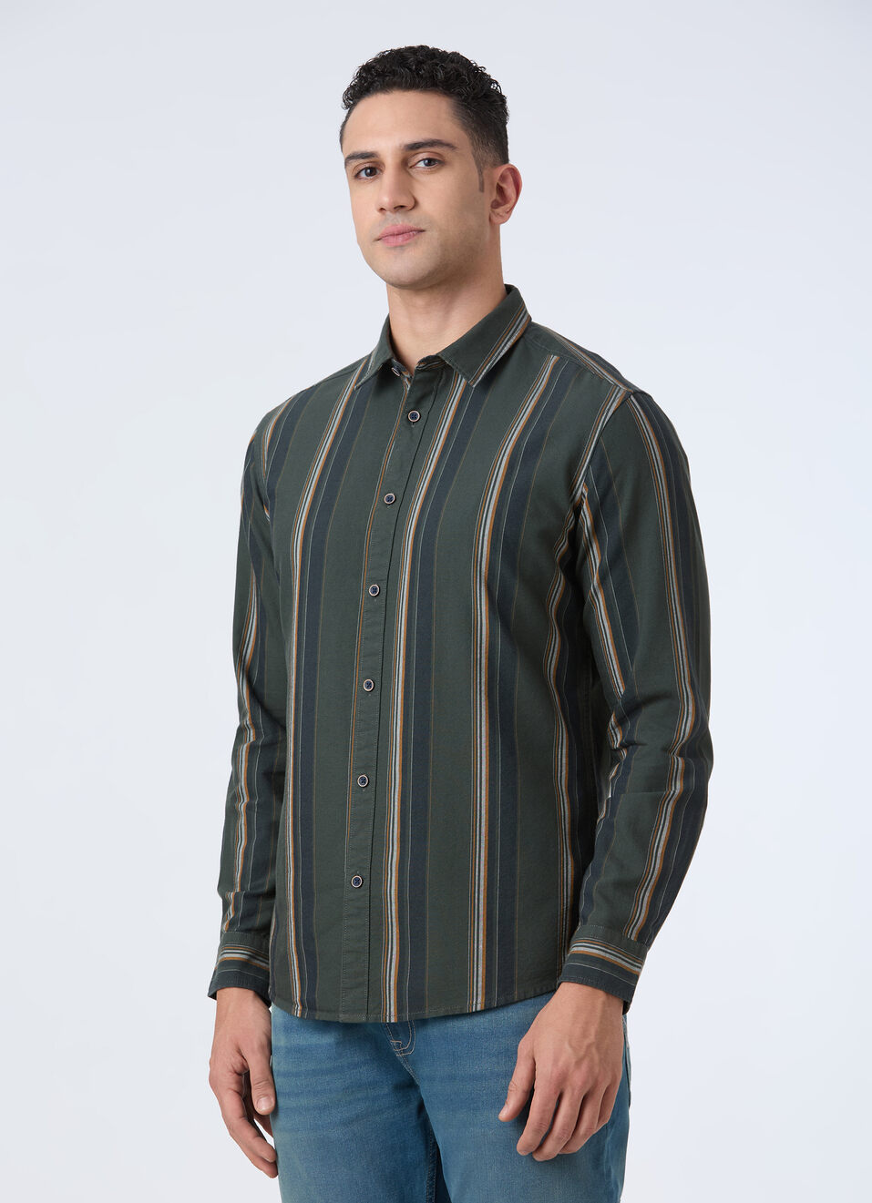 Men Green Vertical Stripe Full Sleeve Oxford Shirt, , large image number 3