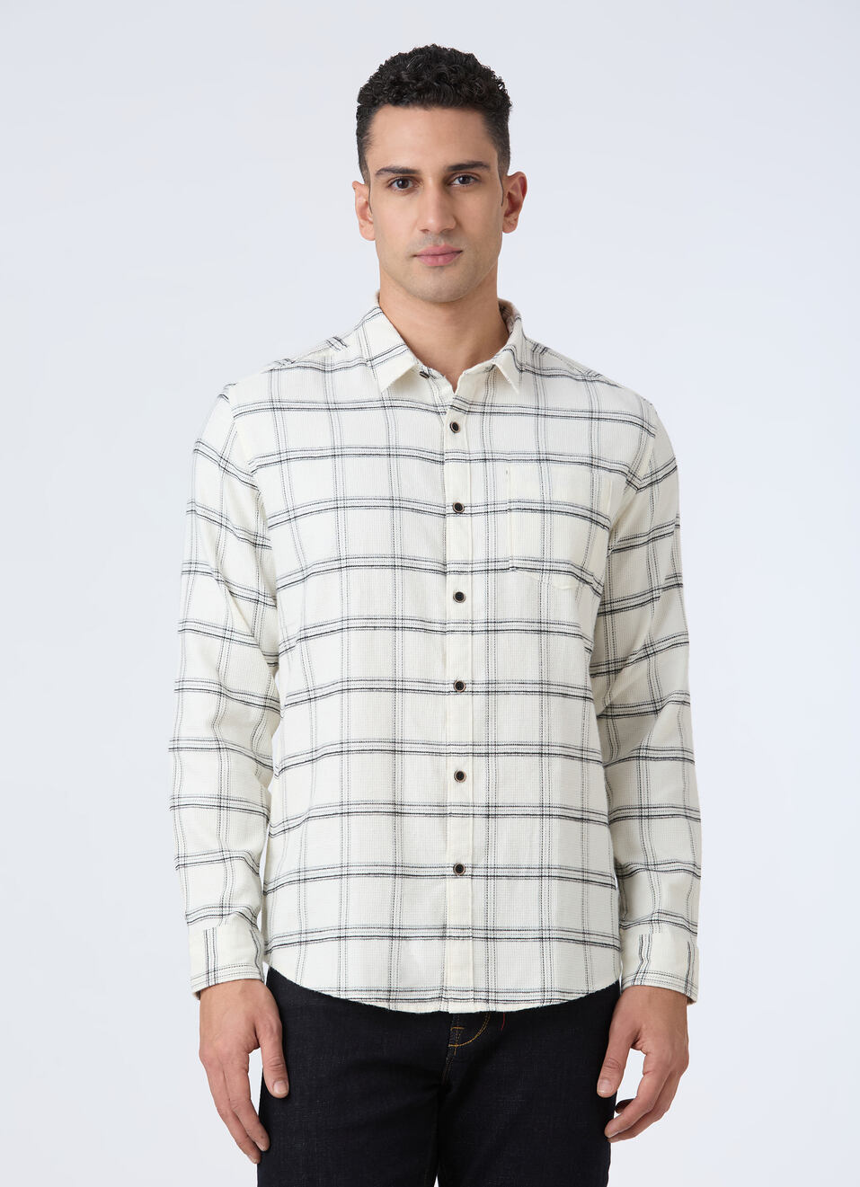 Men White Check Full Sleeve Shirt, , large image number 1