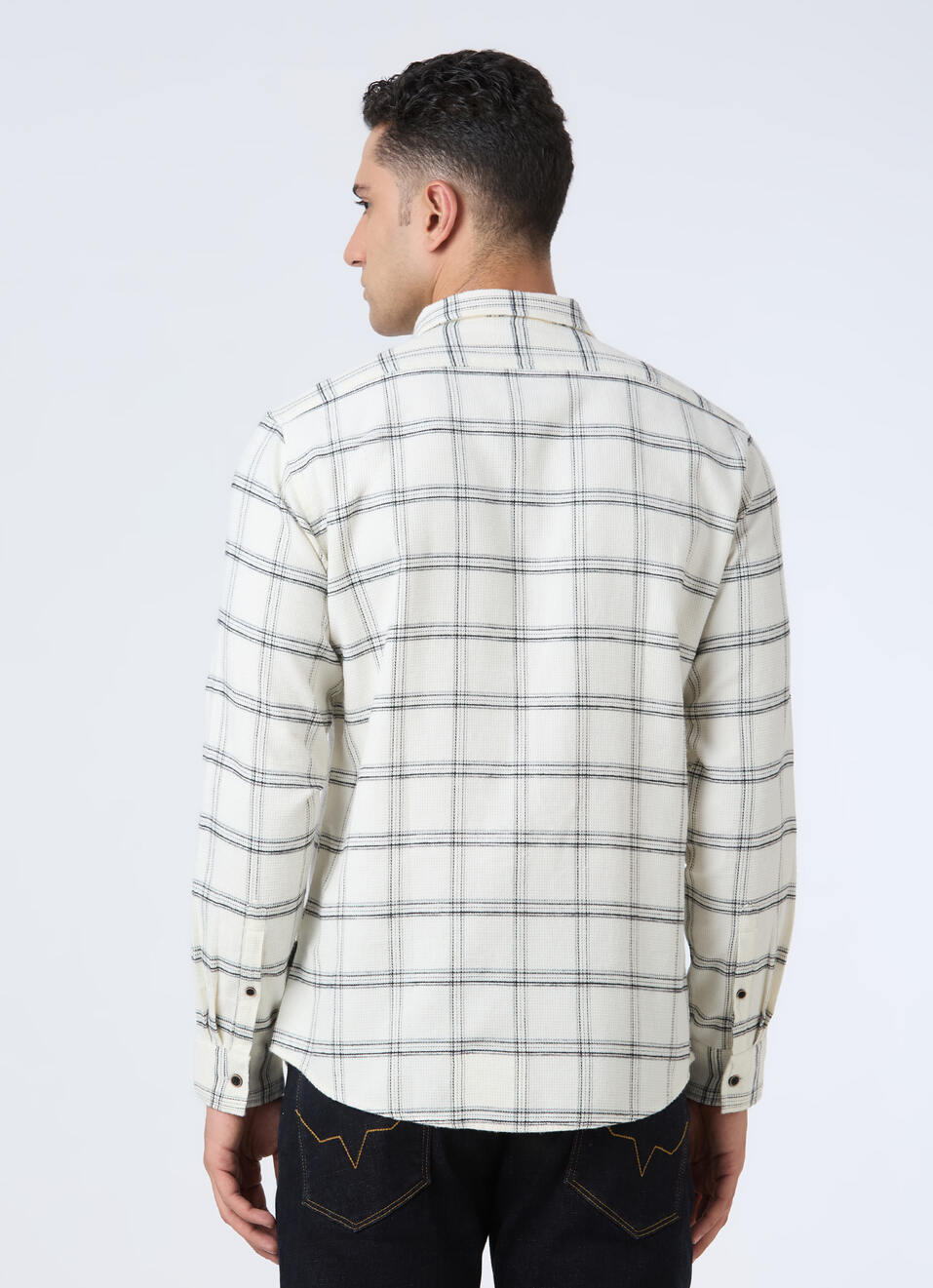 Men White Check Full Sleeve Shirt, , large image number 2
