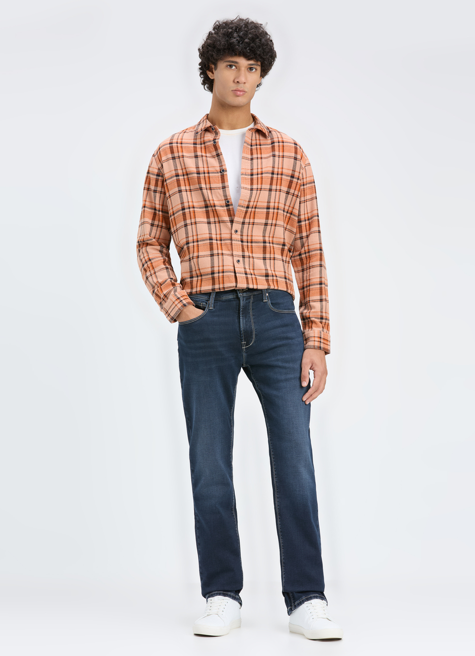 Men Orange Blotch Check Full Sleeve Shirt, , large image number 5