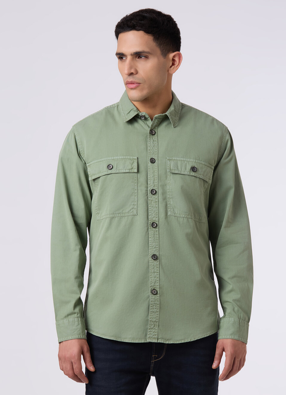 Men Olive Utility Flap Pockets Casual Shirt, , large image number 1