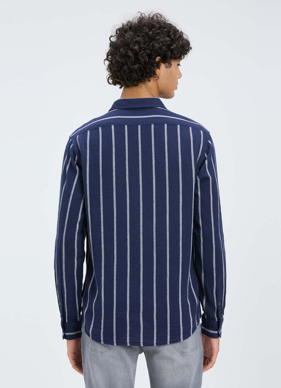 Men Navy Vertical Stripe Full Sleeve Shirt, , large image number 2