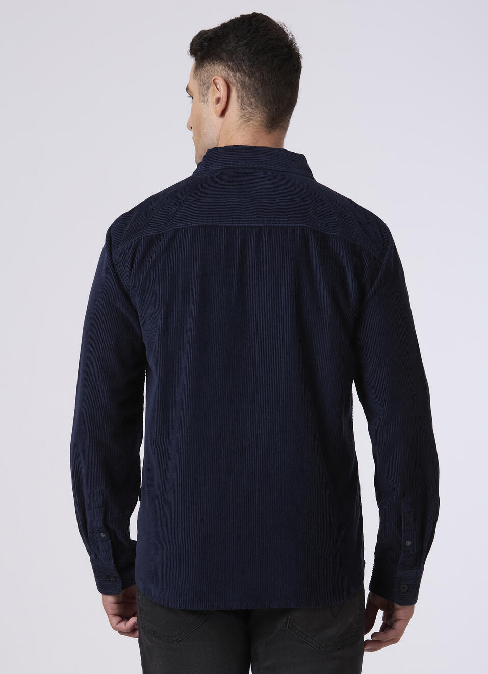 Men Grey Corduroy Oversized Shirt With Flap Pocket, , large image number 2