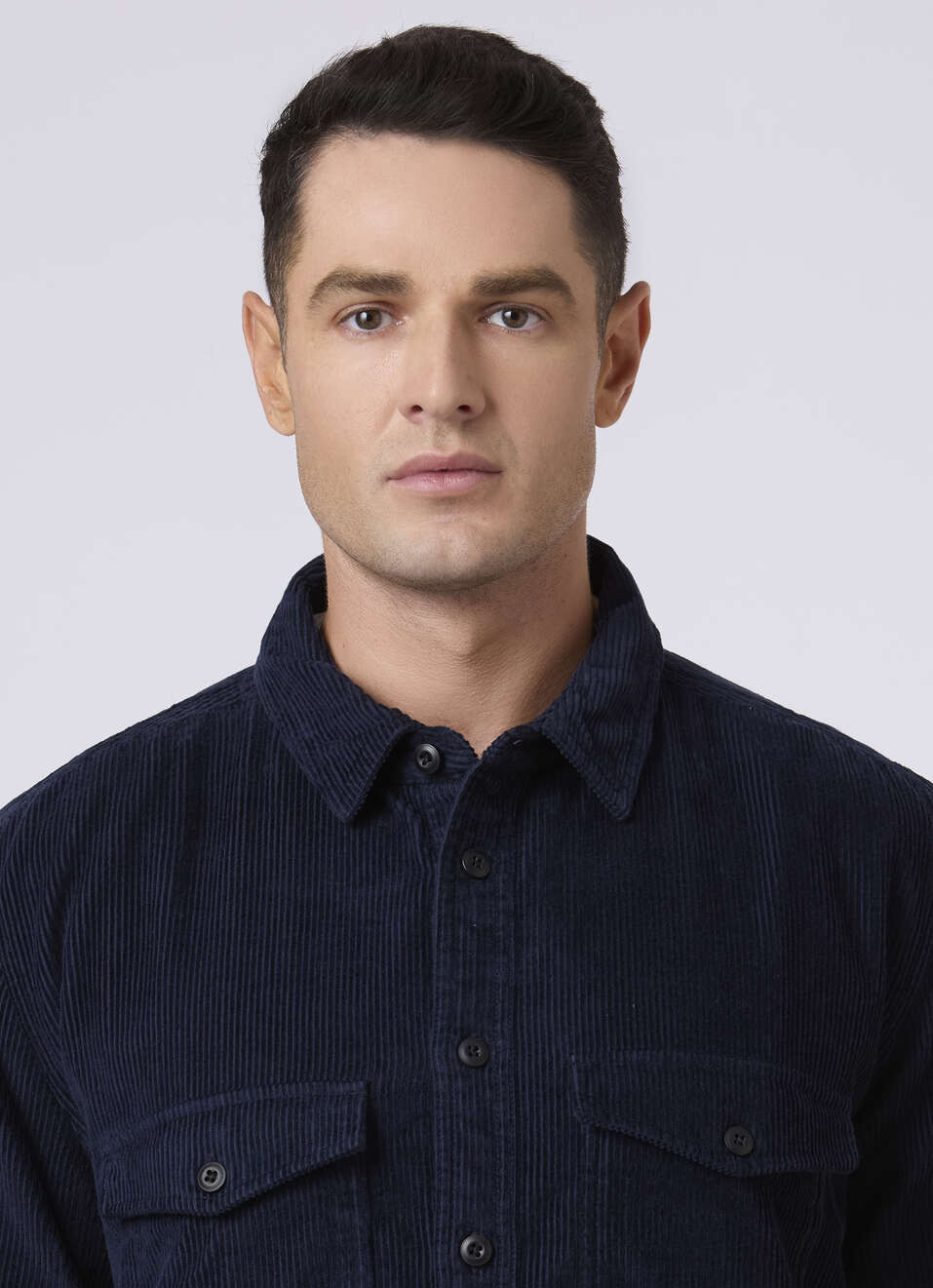 Men Grey Corduroy Oversized Shirt With Flap Pocket, , large image number 4