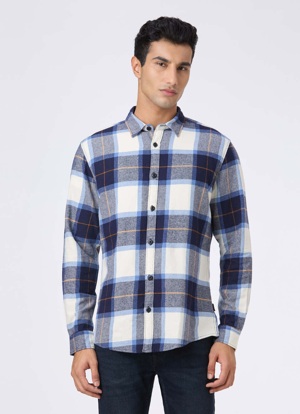 Men Blue Tarten Check Full Sleeve Shirt, , large image number 1