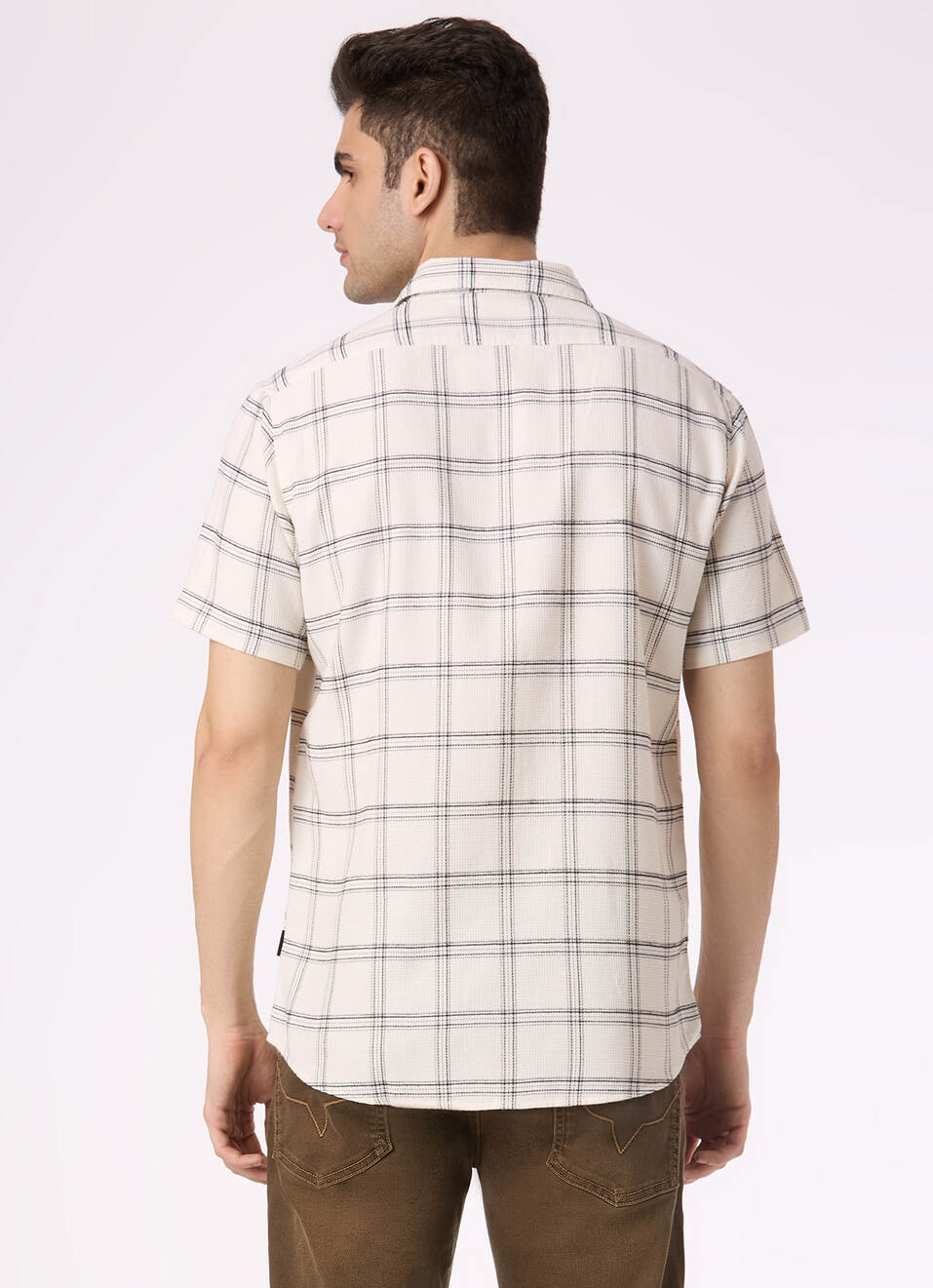 Men White Check Short Sleeve Shirt, , large image number 2