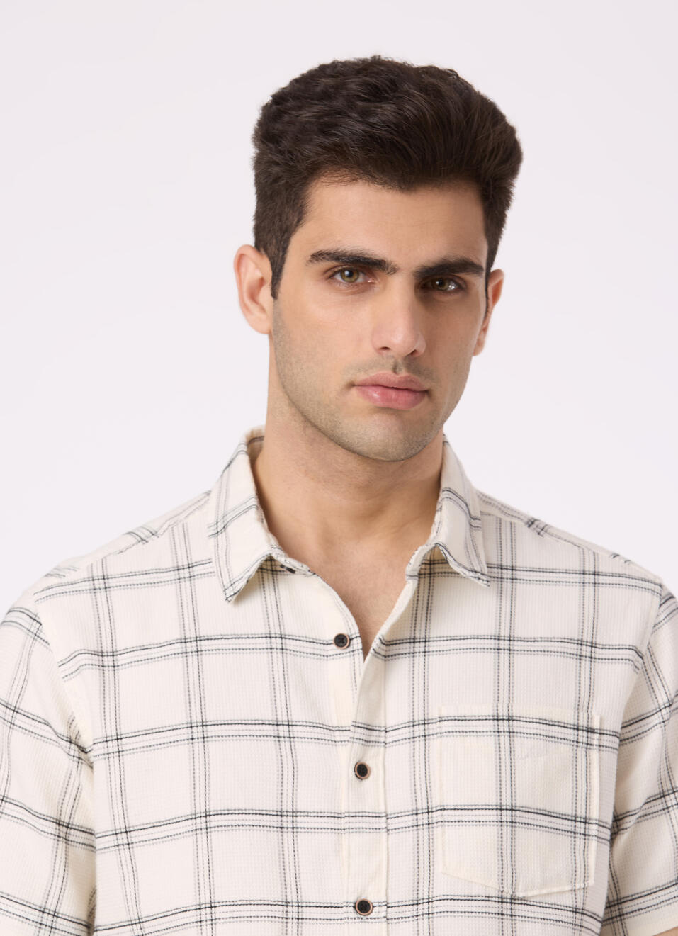 Men White Check Short Sleeve Shirt, , large image number 4