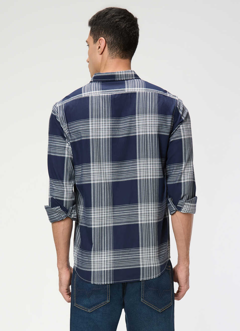 Men White Check Full Sleeve Shirt, , large image number 2