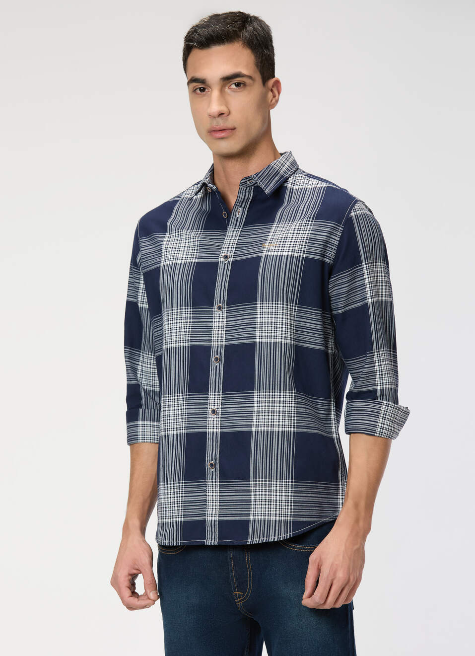 Men White Check Full Sleeve Shirt, , large image number 3