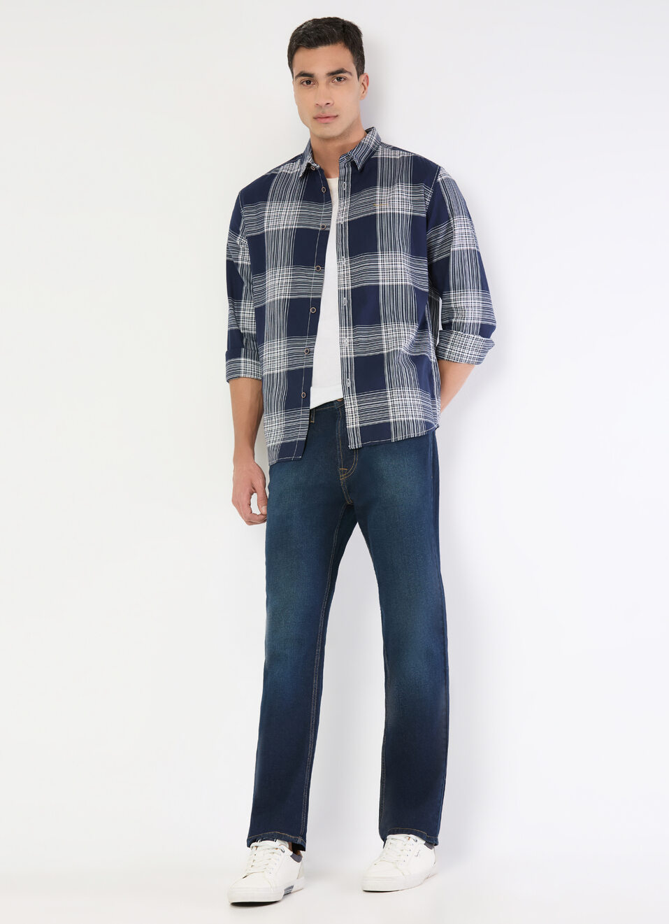 Men White Check Full Sleeve Shirt, , large image number 5