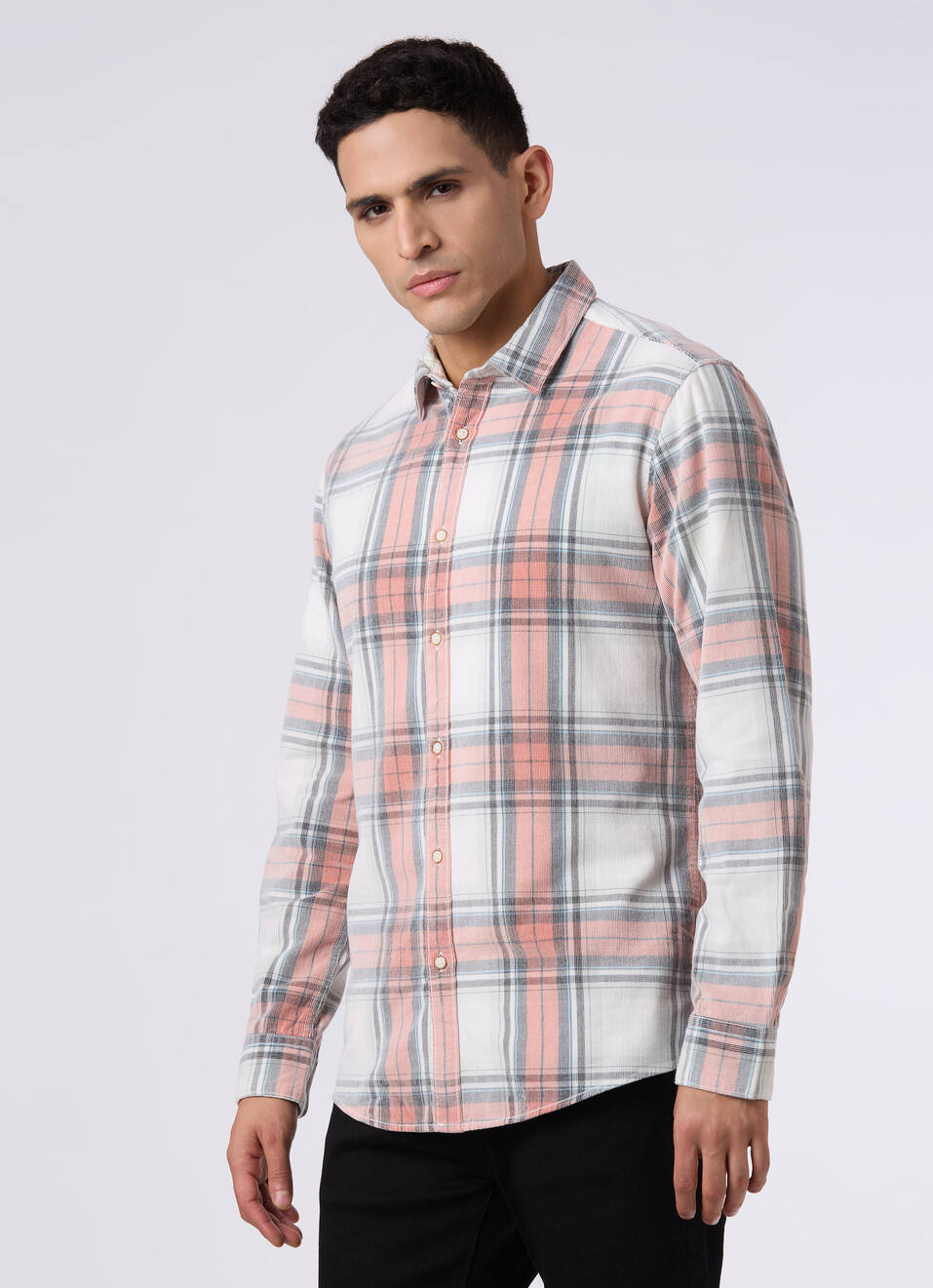 Men Peach Orange Checked Regular Fit Full Sleeve Shirt, , large image number 3