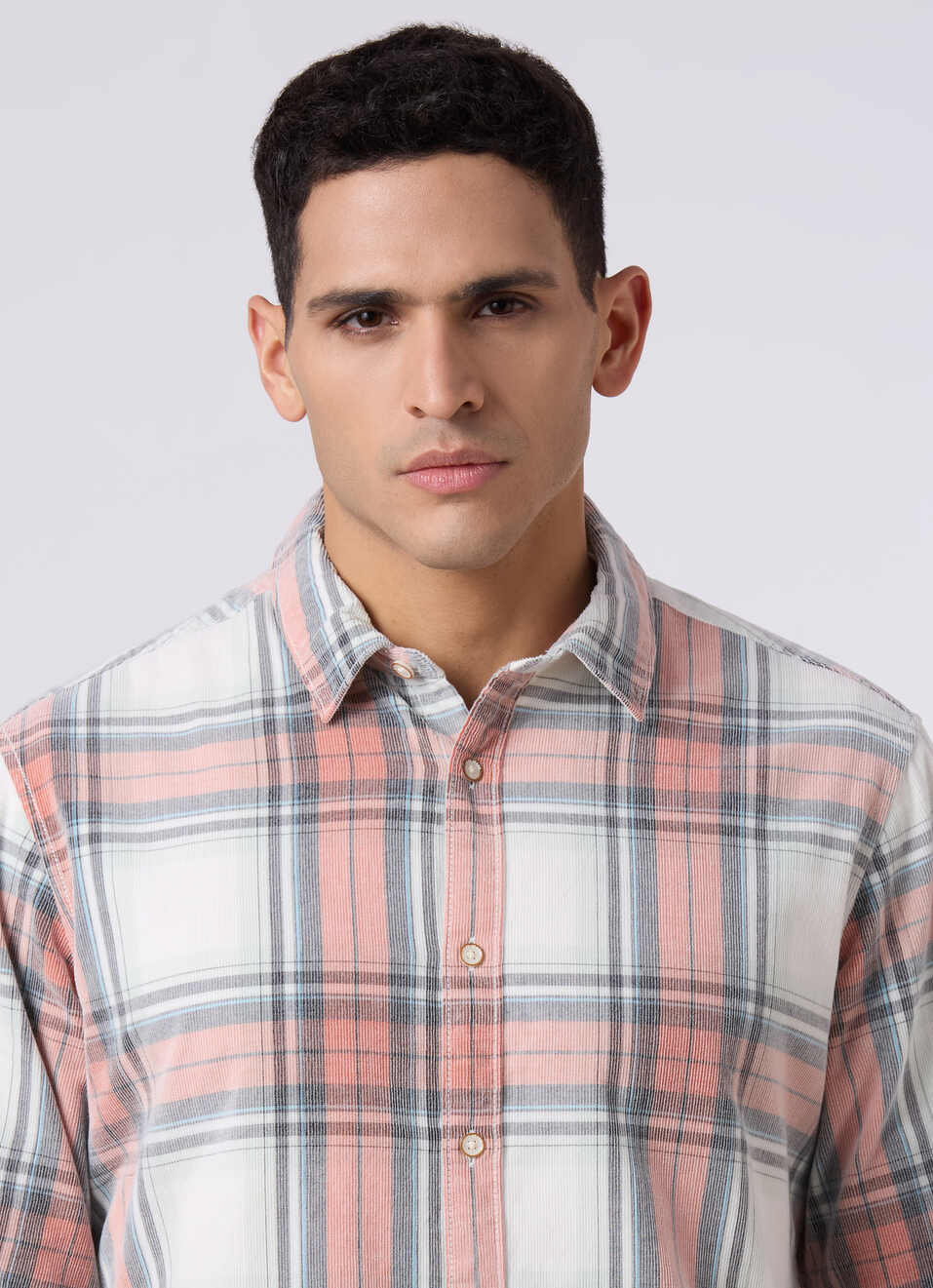 Men Peach Orange Checked Regular Fit Full Sleeve Shirt, , large image number 4