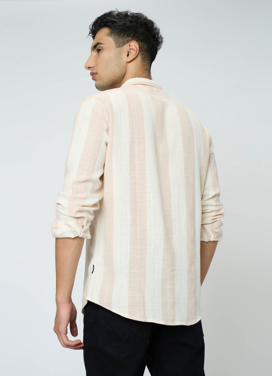 Men Peach Orange Striped Shirt, , large image number 2