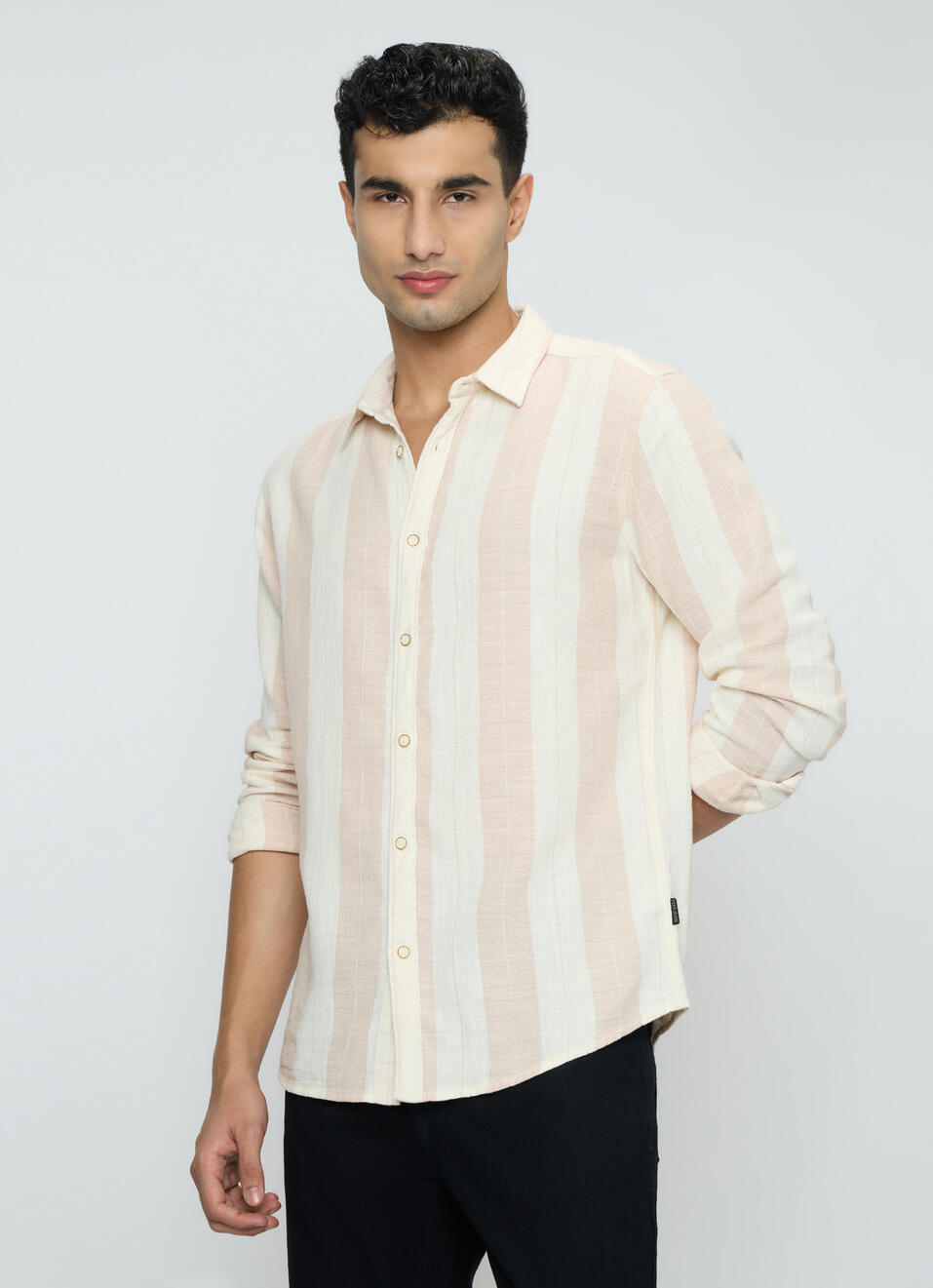 Men Peach Orange Striped Shirt, , large image number 3