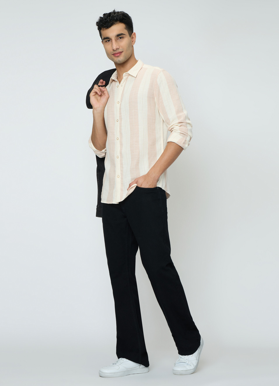 Men Peach Orange Striped Shirt, , large image number 5