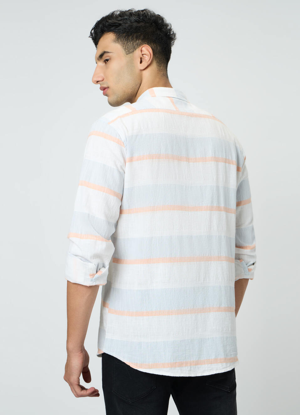 Men Sky Blue Striped Shirt, , large image number 2