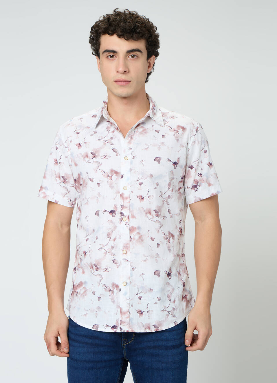 Men Peach Orange Printed Shirt, , large image number 1