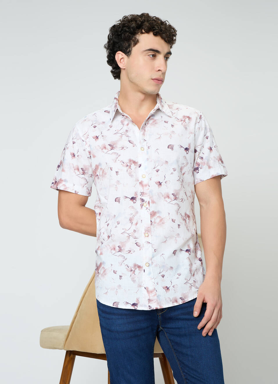 Men Peach Orange Printed Shirt, , large image number 0
