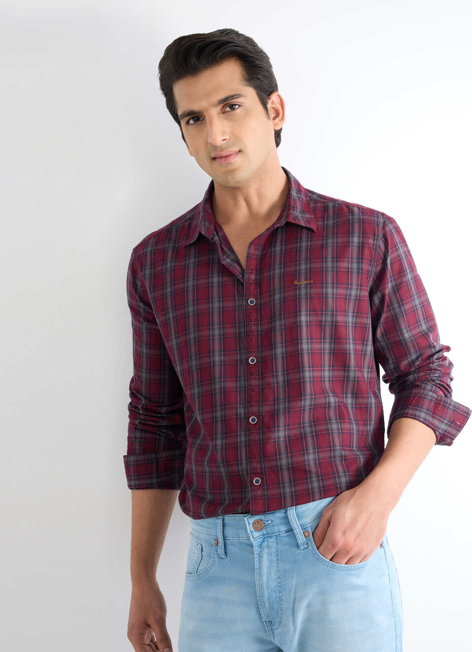 Men Purple Checked Shirt, , large image number 0