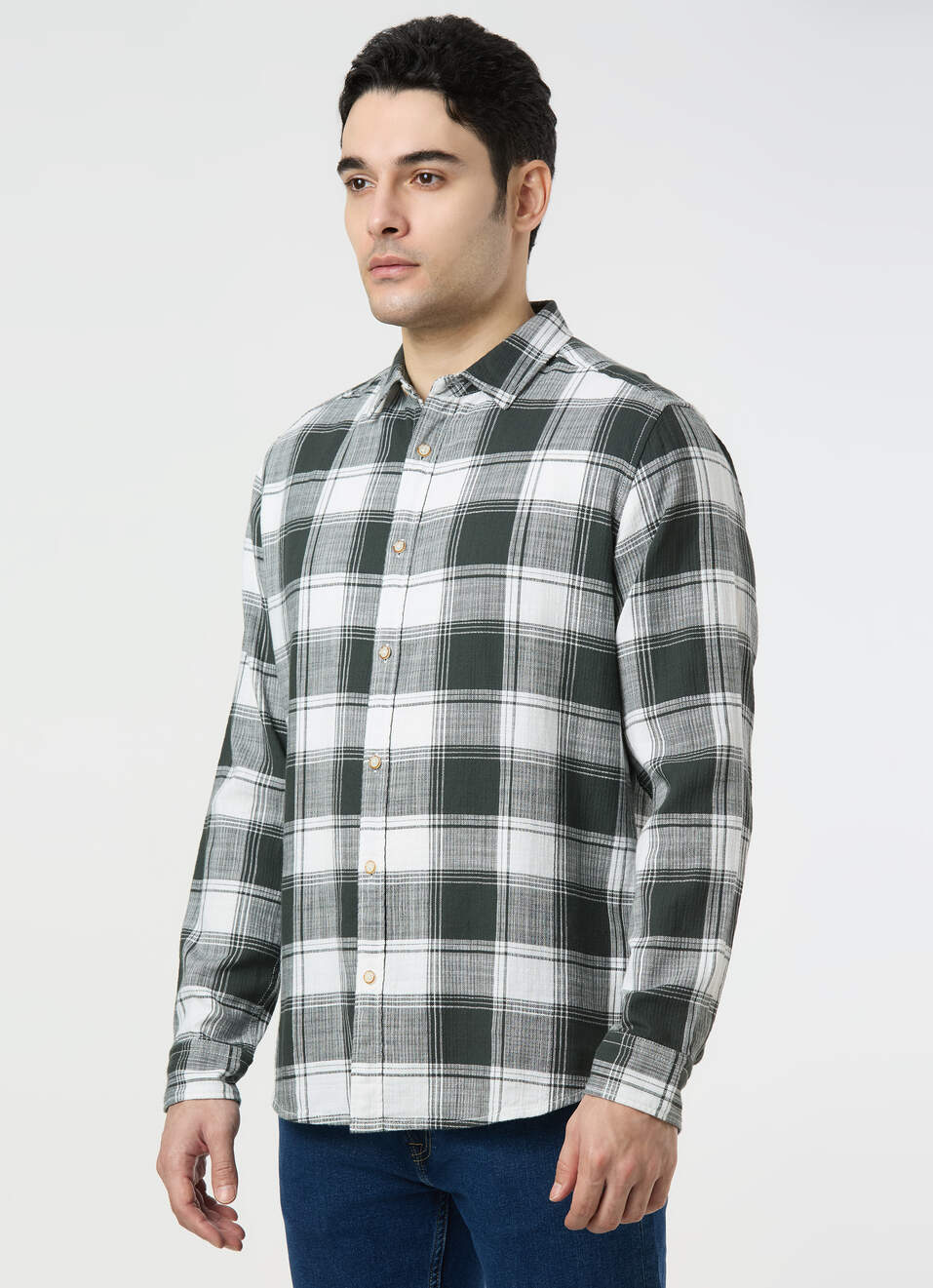 Men Dark Green Checked Shirt, , large image number 3