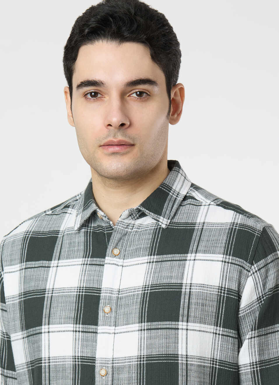 Men Dark Green Checked Shirt, , large image number 4