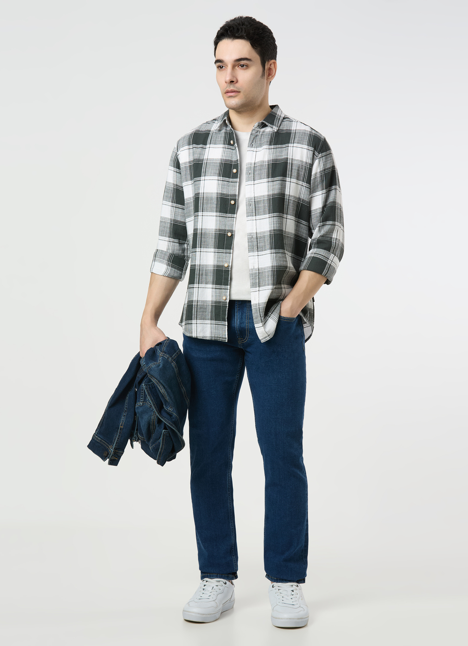 Men Dark Green Checked Shirt, , large image number 5