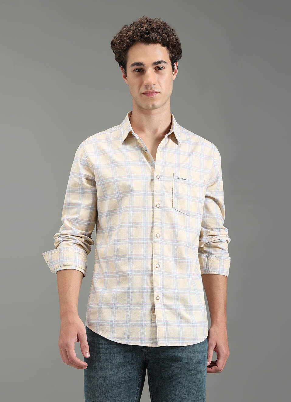 Men Yellow Regular Fit Full Sleeve Checked Shirt, , large image number 5