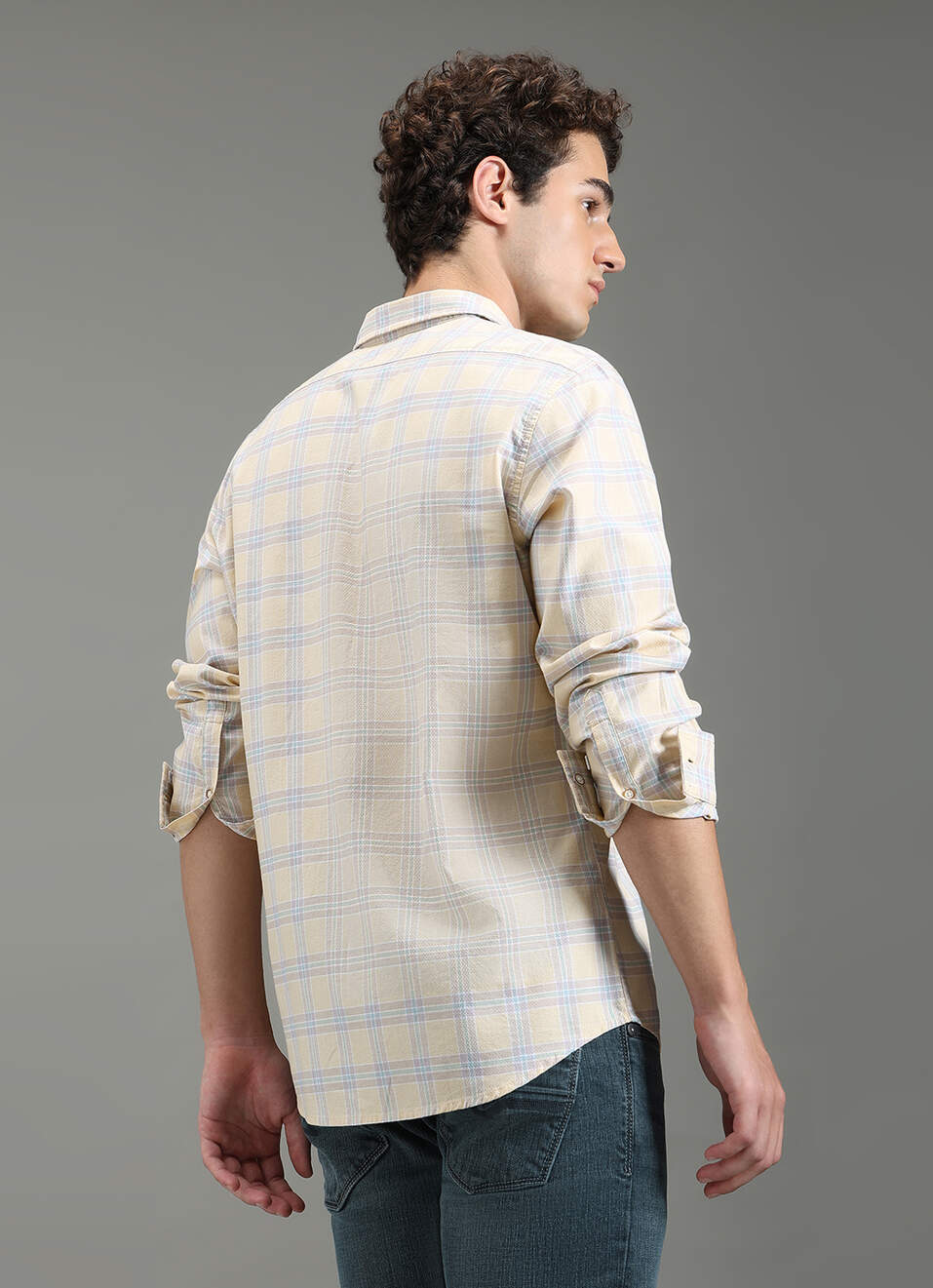 Men Yellow Regular Fit Full Sleeve Checked Shirt, , large image number 6