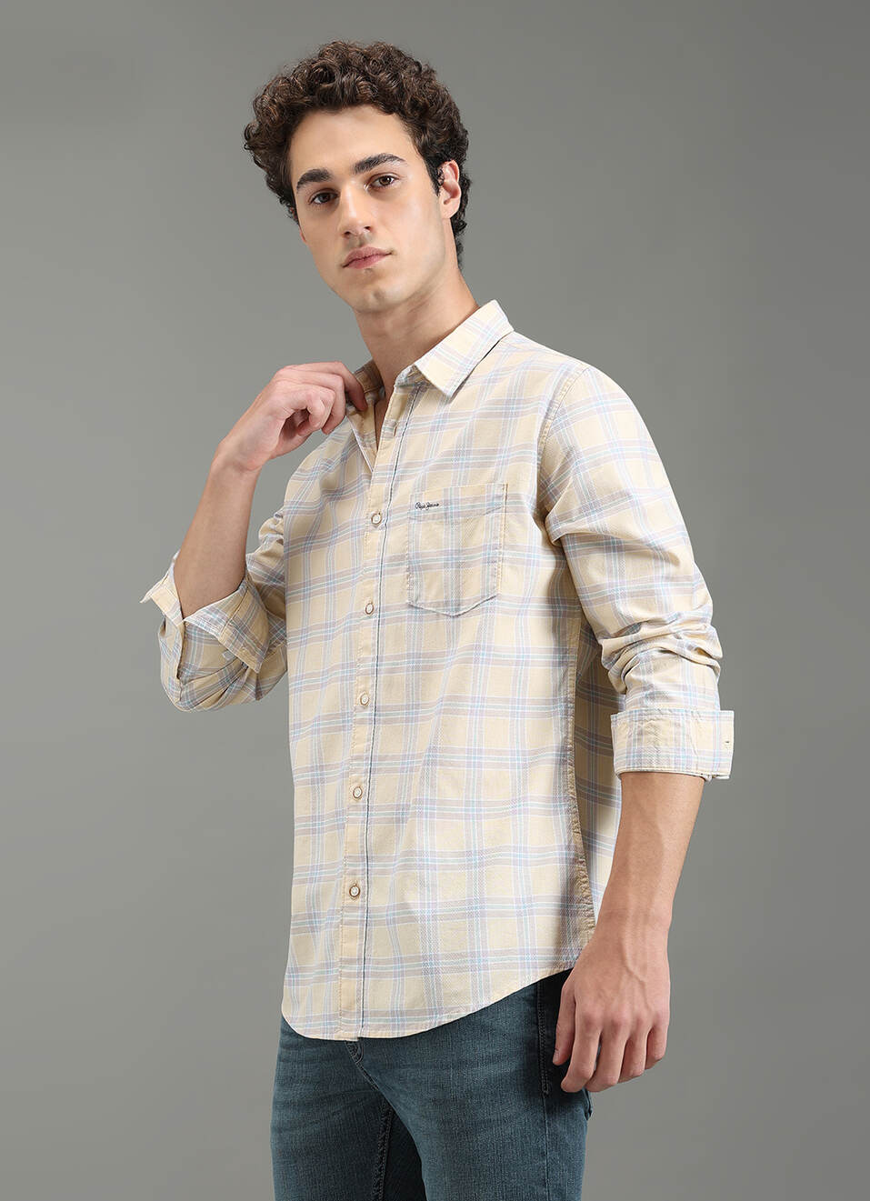 Men Yellow Regular Fit Full Sleeve Checked Shirt, , large image number 7