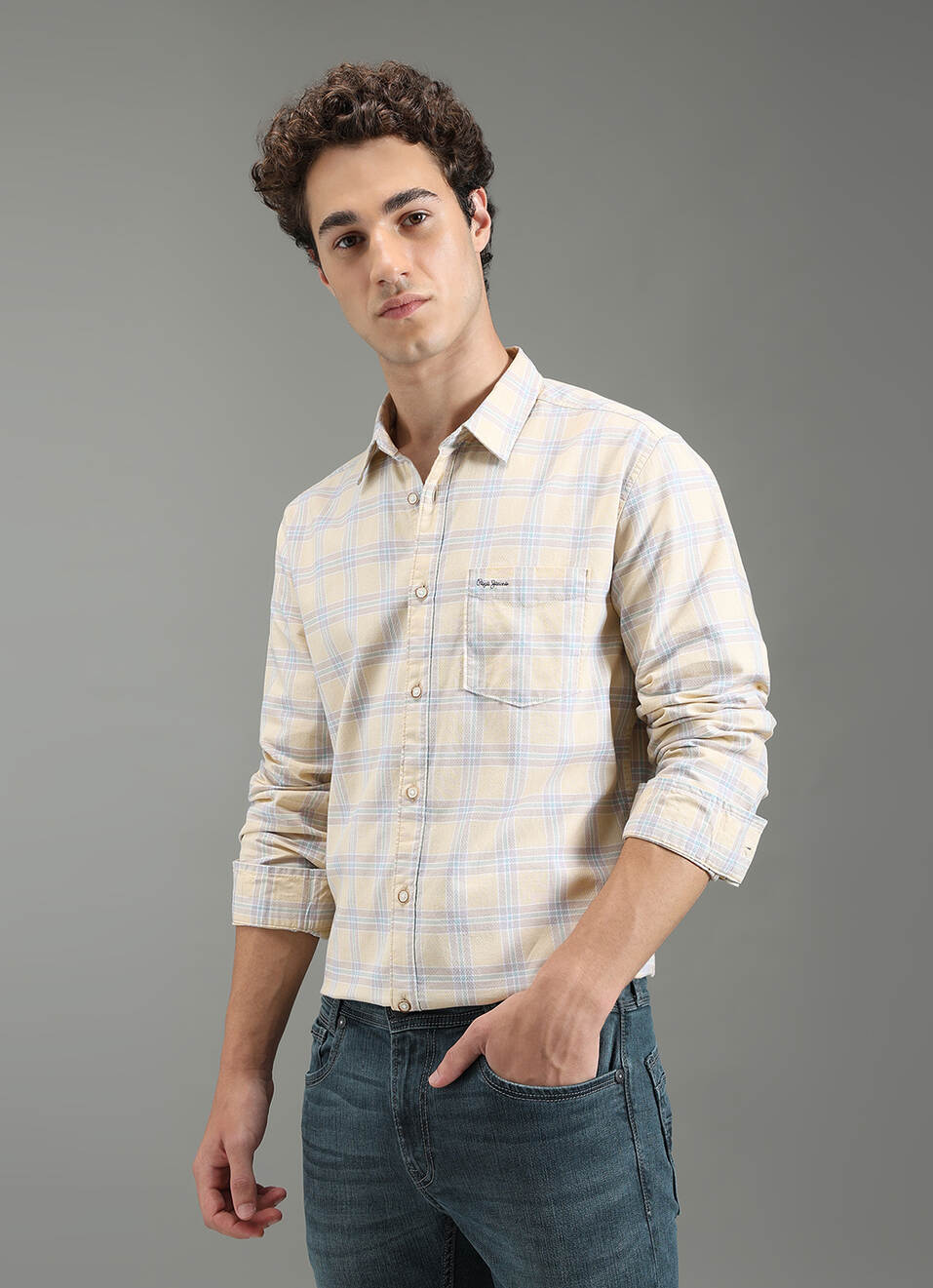Men Yellow Regular Fit Full Sleeve Checked Shirt, , large image number 0