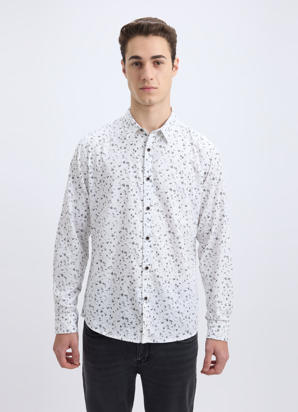 Men White All Over Minimal Print Full Sleeve Shirt, , large image number 1