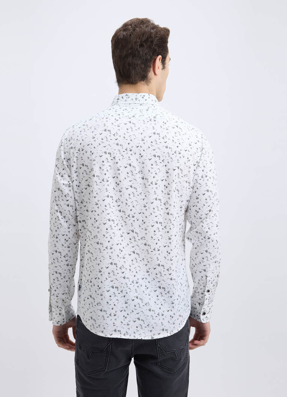 Men White All Over Minimal Print Full Sleeve Shirt, , large image number 2