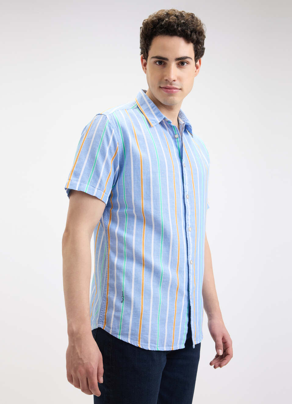 Men Blue Stripe Short Sleeve Shirt, , large image number 3