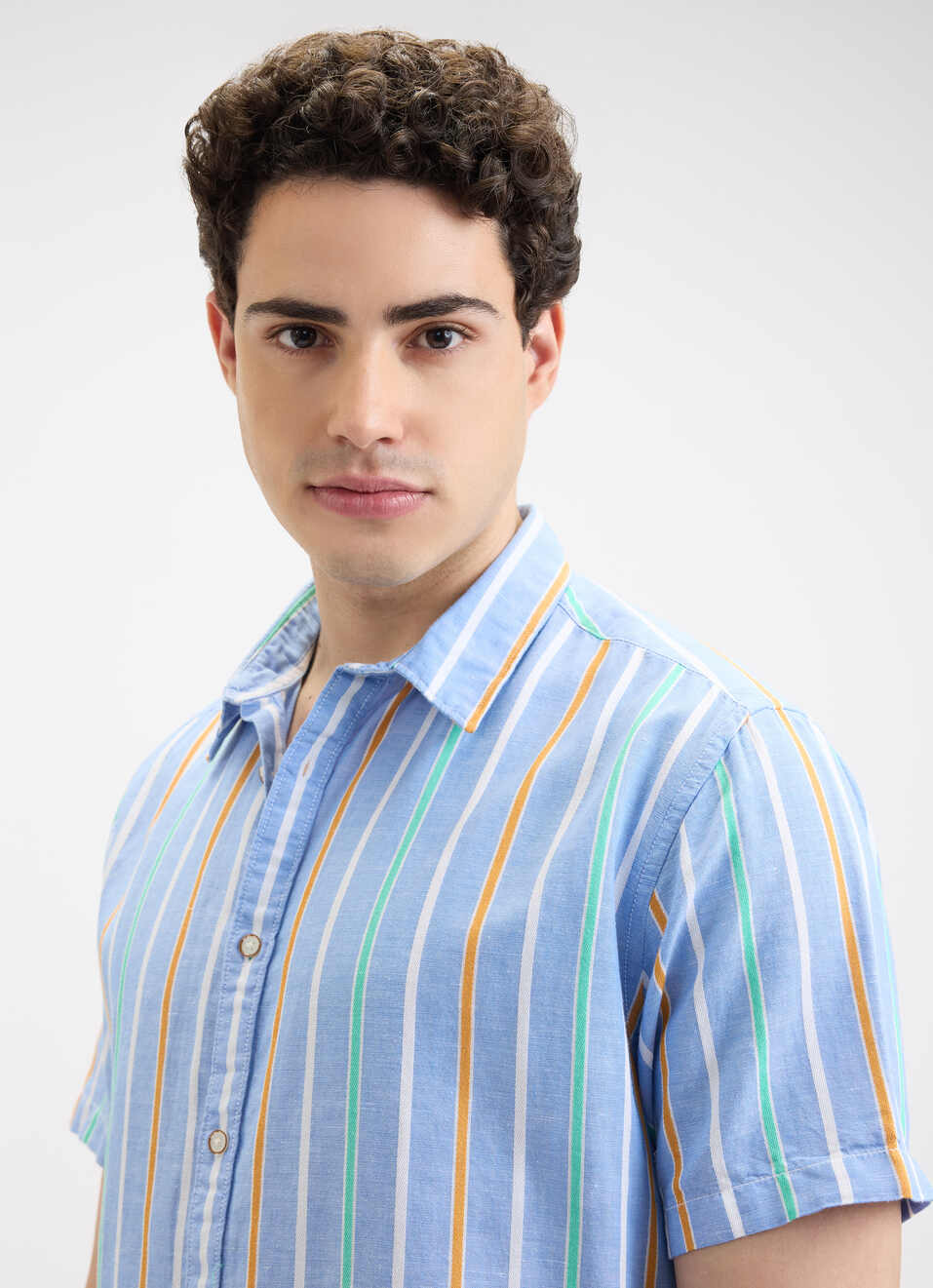 Men Blue Stripe Short Sleeve Shirt, , large image number 4