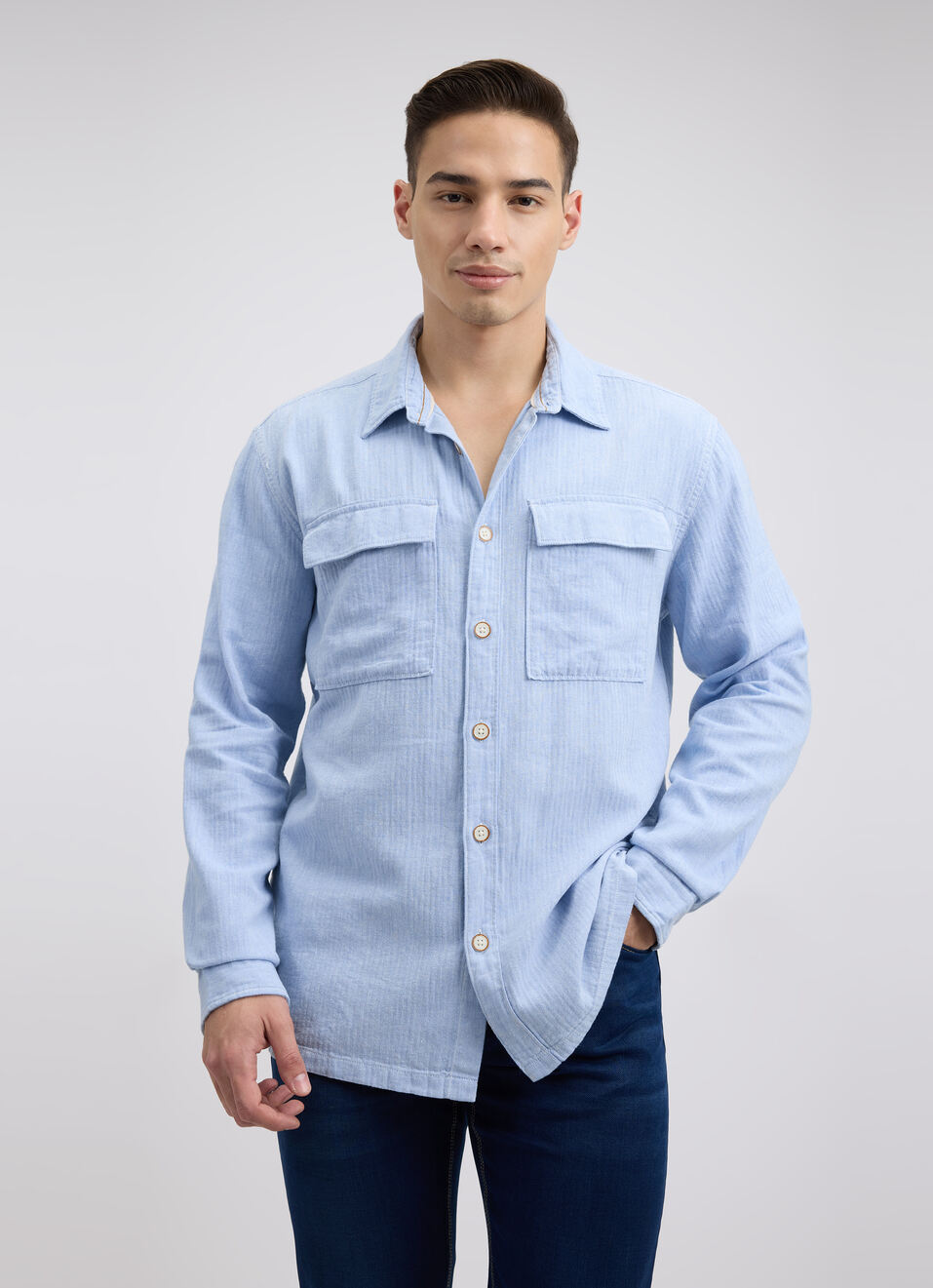 Men Blue Full Sleeve Oversized Shirt, , large image number 1