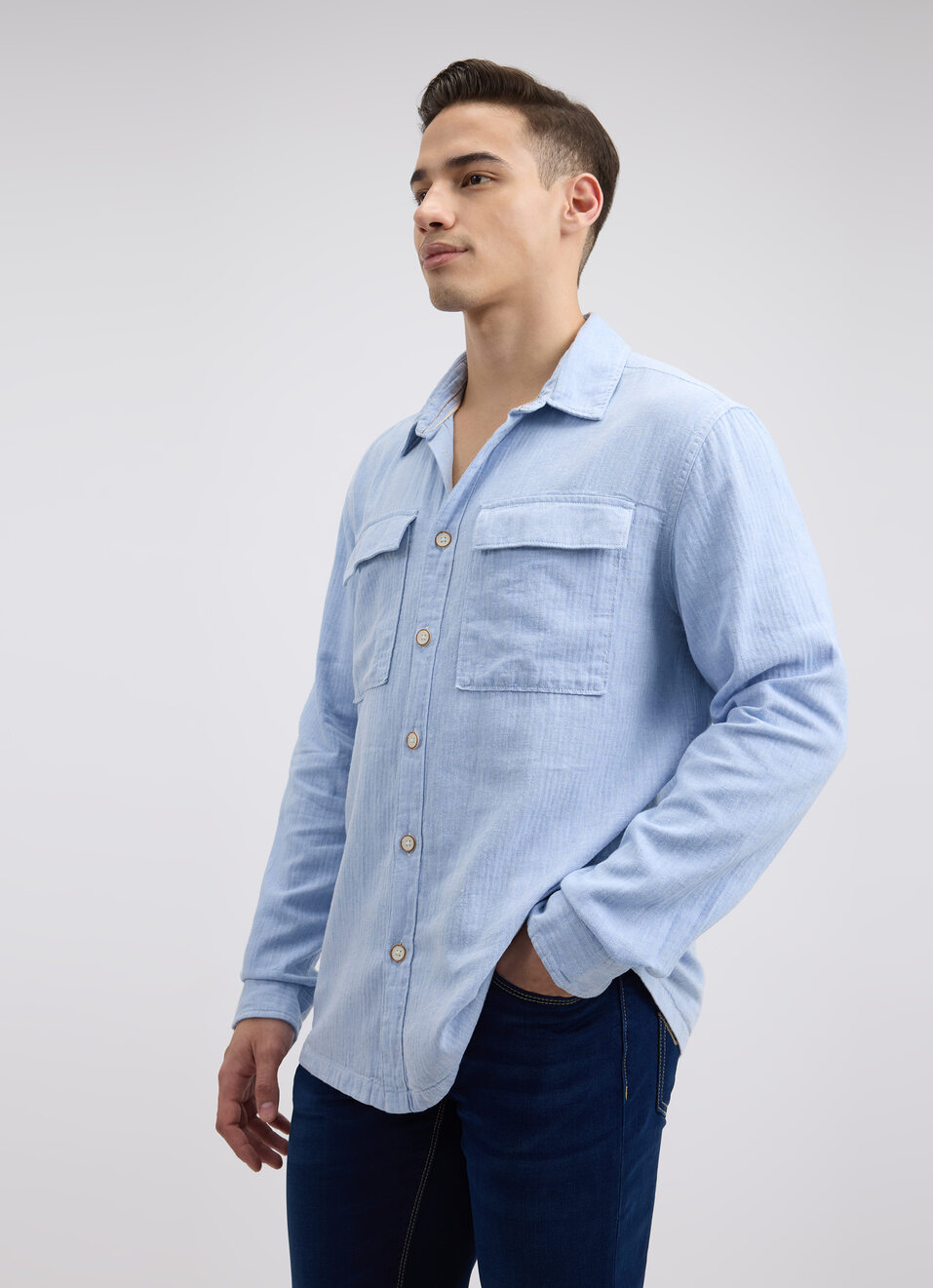 Men Blue Full Sleeve Oversized Shirt, , large image number 3