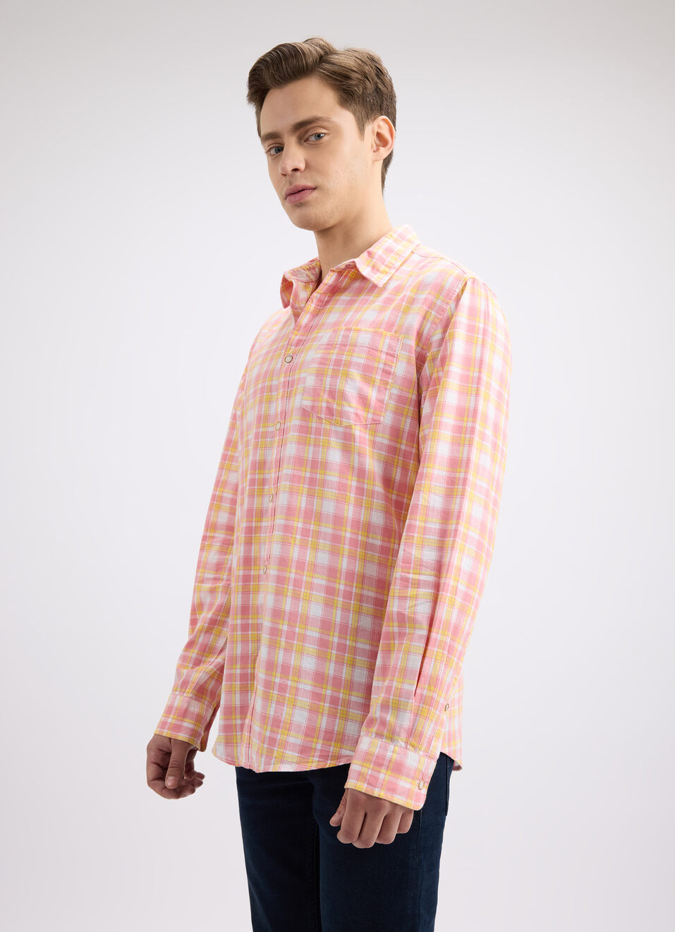 Men Peach Check Full Sleeve Shirt, , large image number 3