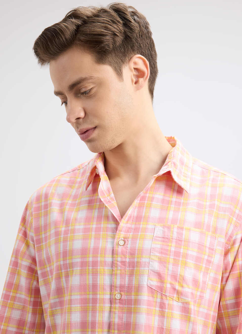 Men Peach Check Full Sleeve Shirt, , large image number 4