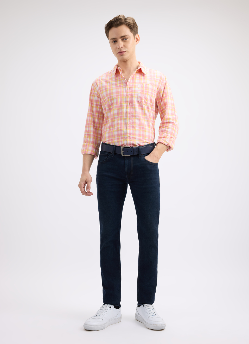 Men Peach Check Full Sleeve Shirt, , large image number 5