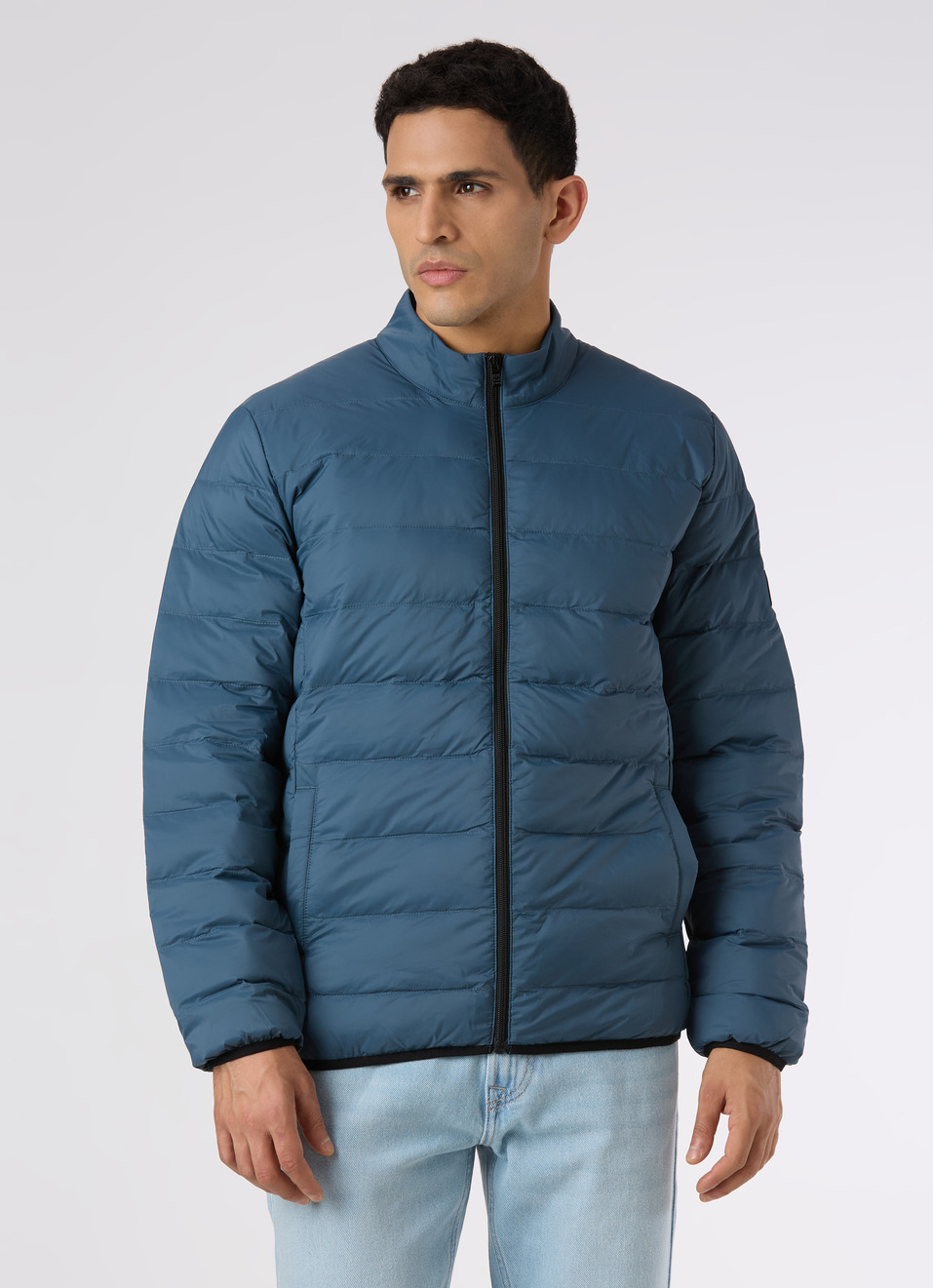 Men Teal Blue Quilted Puffer Jacket, , large image number 1