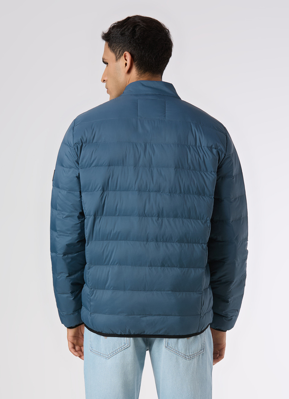 Men Teal Blue Quilted Puffer Jacket, , large image number 2